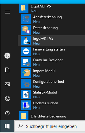 ErgoFAKT über Windows-Startmenü starten