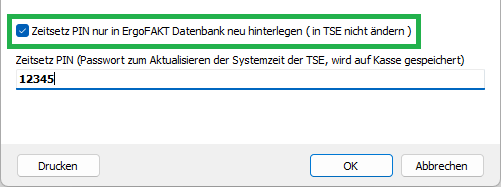 Screenshot Hinterlegen der Zeitsetz-PIN