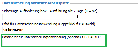 Screenshot Grundeinstellungen TSE-Datensicherung