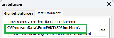 Screenshot Grundeinstellungen Dokumentenverwaltung